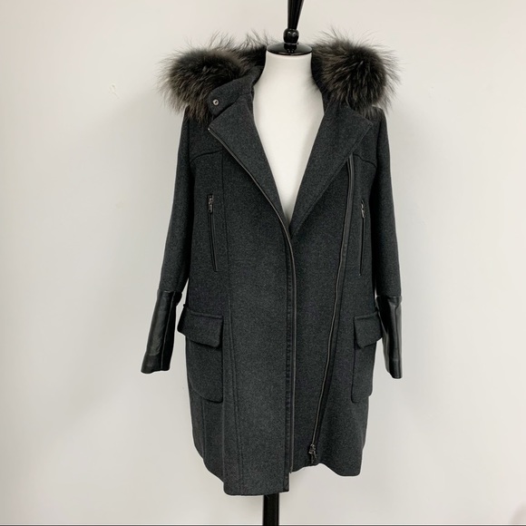 Zapa Paris wool Coat with fur trimmed hood Sz 40 8 - Picture 4 of 13